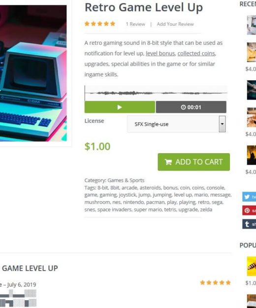 Produktbeispiel eines Retro-Spiel-Sound-Effekts