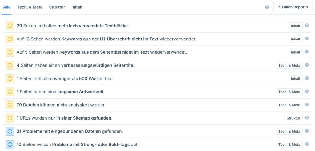Der Seobility SEO Check und die Website Analyse zeigen Prioritäten auf.