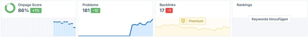 Seobility Test Projekt Übersicht Backlinks Rankings samt Onpage Score