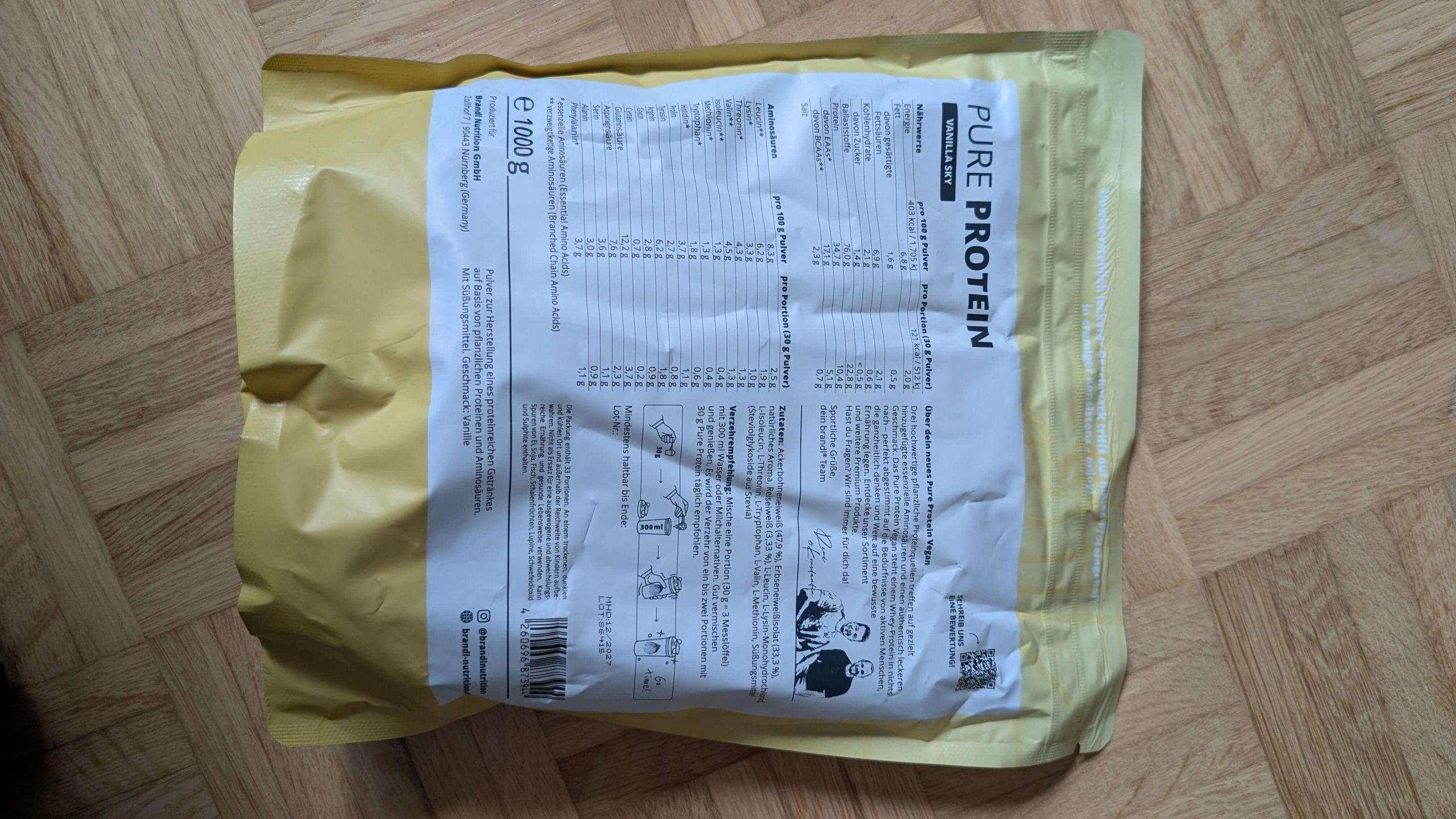 Veganes Brandl Nutrition Proteinpulver in Vanillegeschmack