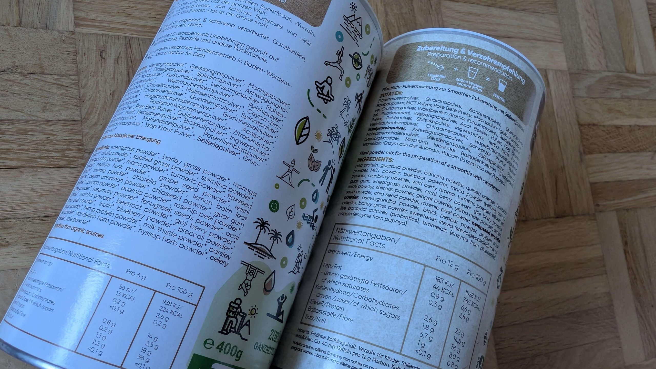 Sämtliche relevanten Informationen auf den Proteinpulver Dosen.