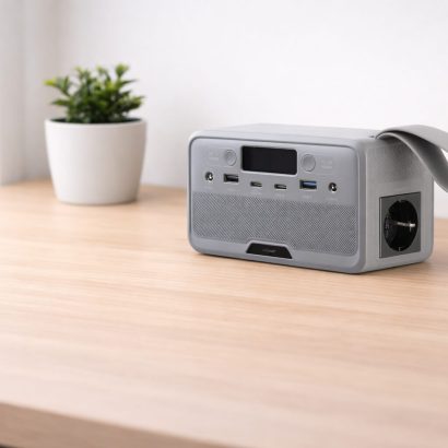 Fensterbank Solarkraftwerk am Tisch: revolt Solargenerator und Powerbank, Solar-Powerbank mit Steckdose