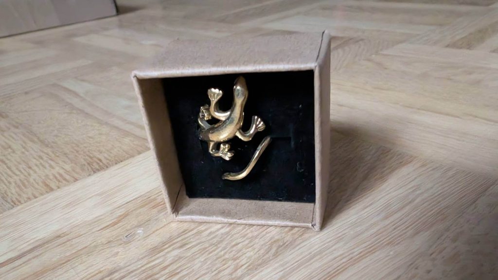 Auf den ersten Blick ein goldener Ring, auf den zweiten ein verspielter Gecko, der wirklich eine besondere Form aufweist.