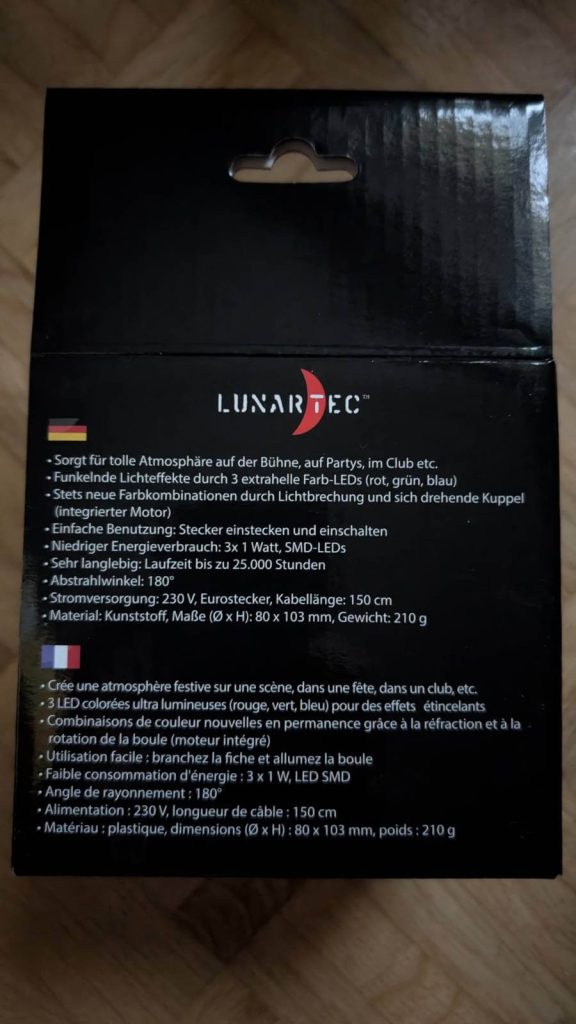 Lunartec gibt klare Infos und Anweisungen zu seinem Discolicht.