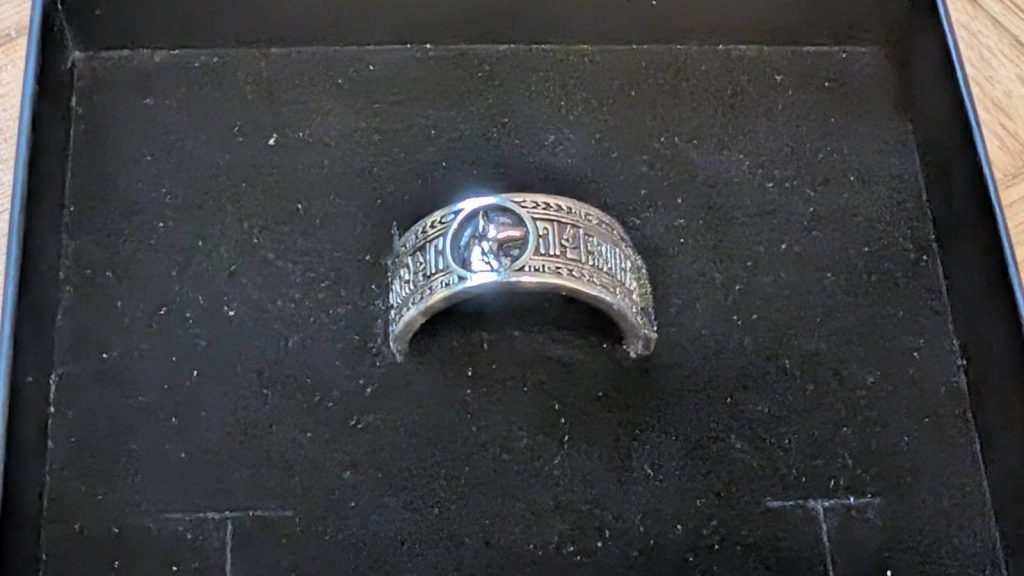 Das Profil von Anubis glänzt zu jedem Zeitpunkt vom hochwertigen Silberring.