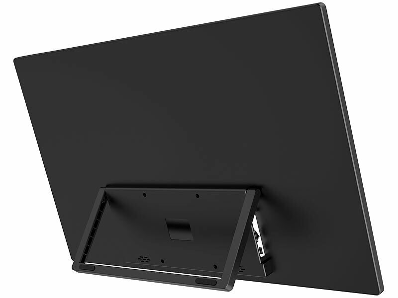 Der portable auvisio Bildschirm glänzt mit einigen Anschlüssen auf der Rückseite.