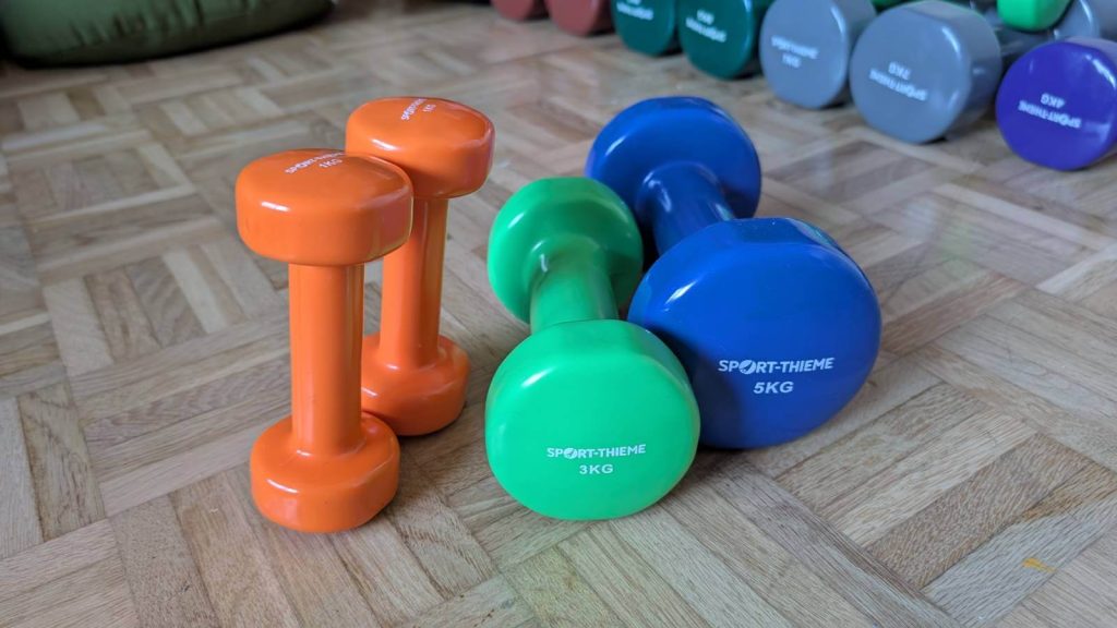 Beginnen wir mit den eher kleinen, leichten Hanteln im Fausthantelset.
