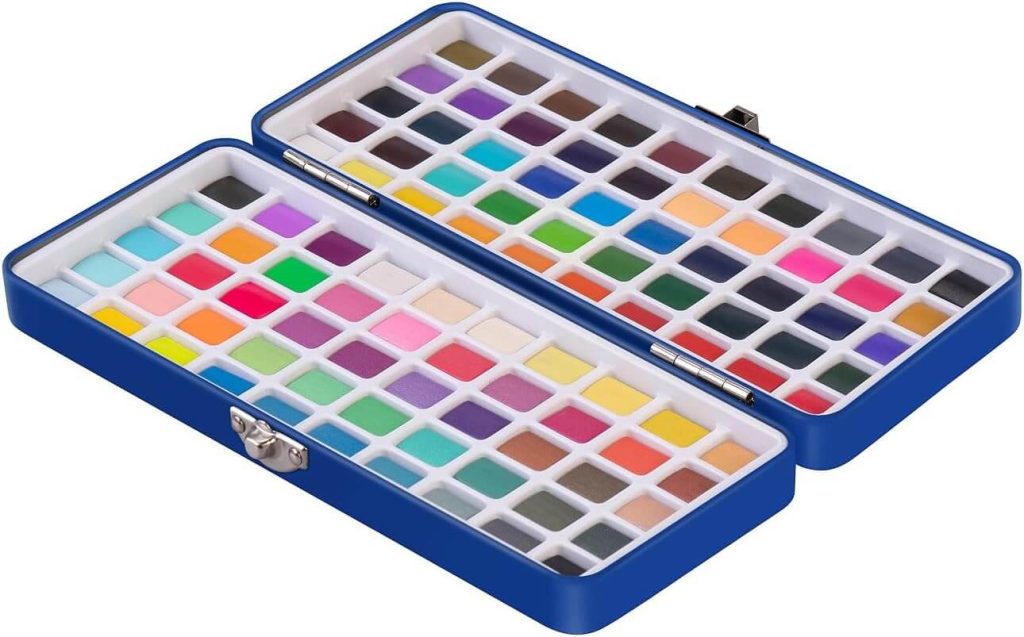 Der Metallkasten des Aquarellfarben Sets schützt die Farben bestens und ist ideal für den Transport geeignet.