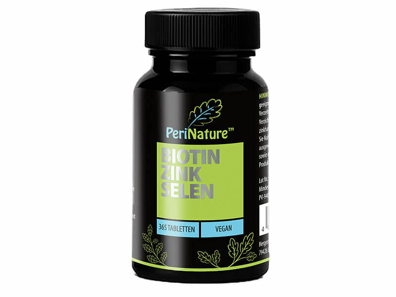 Die Biotin + Zink + Selen Mischung von PeriNature.